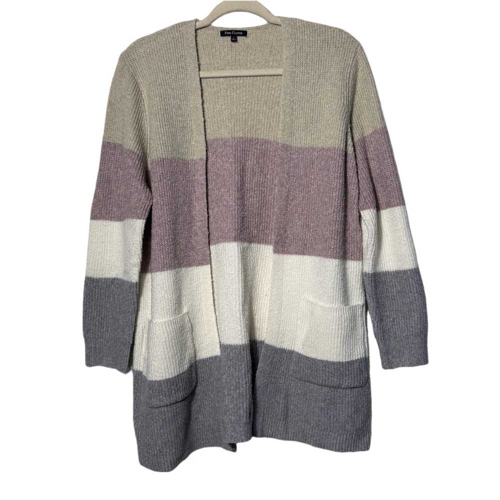Pink Clover Striped Colorblock Cardigan Sweater Sz Large